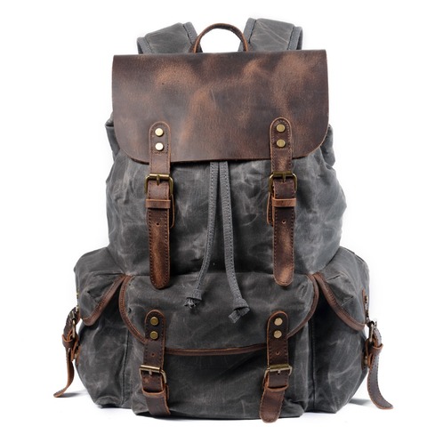 Casual oil wax Canvas Backpacks Vintage Waterproof Large Capacity Travel Bag Women Mochila Leather Laptop drawstring Rucksack ► Photo 1/6