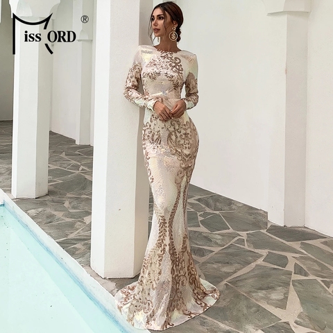 Missord 2022 Women Sexy O Neck Long Sleeve Backless Sequin Dresses Female Bodycon Maxi Dress Multi Evening Party Dress FT19747-1 ► Photo 1/6
