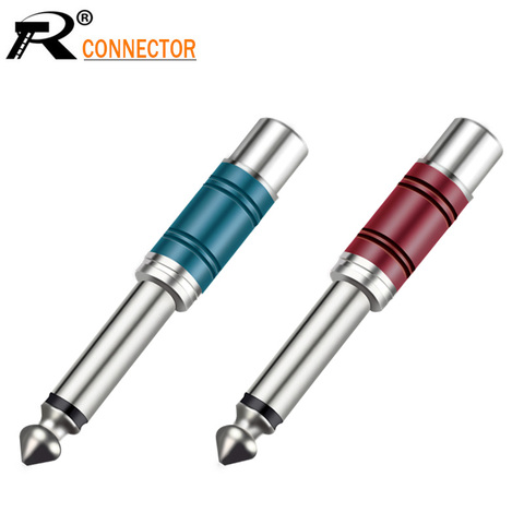 Nickel plating RCA Jack Audio Connector 6.35mm Mono Plug to RCA Speaker Adapter with Luxury Quality Blue & Red in 1pair ► Photo 1/6