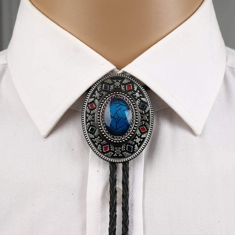 Handmade Southwest Totem Aquamarine Western Cowboy Bolo Tie for Shirt Necktie Metal Necklace Jewelry ► Photo 1/6