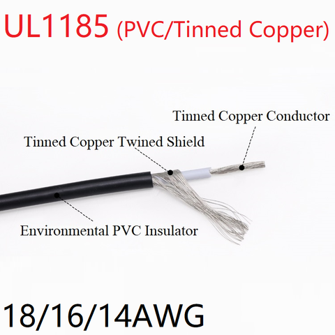 UL1185 Shielded Wire 18AWG 16AWG 14AWG Single Core Audio Channel Signal Cable Amplifier Electric Copper Line PVC Insulated Black ► Photo 1/6