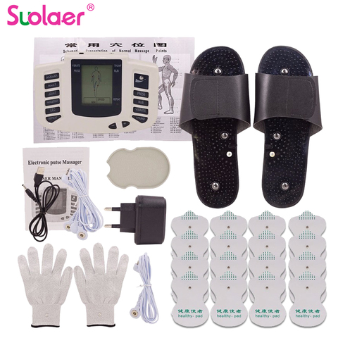 Russian/English Button Electrical Muscle Stimulator Slimming Massager Pulse Tens Acupuncture Machine + Slippers +16Pads + Gloves ► Photo 1/6