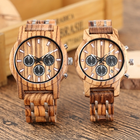 Mens Watch Wooden Watch Date Display Casual Men Luxury Wood Chronograph Sport Military Quartz Watches in Wood Gifts for Lovers ► Photo 1/6