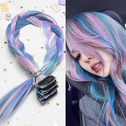 AIYEE Hair Extensions Pure RainBow Hairpiece Clip In Hair Piece Synthetic Long Straight Ombre Pink Red Rainbow Hair Piece ► Photo 1/6