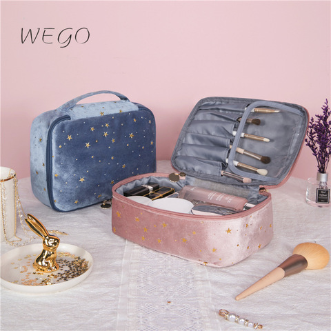 Velvet Cosmetic Bag Soft Portable Travel Lipstick Storage Sequins Star Flannel Double Layer Cosmetic Christmas New Year Gift ► Photo 1/6