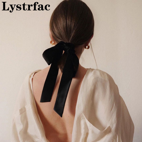 Lystrfac Vintage Black Velvet Bow Hair Ribbon Scrunchie for Women Girls Long Elastic Hair Tie Headwear Female Hair Accessories ► Photo 1/6