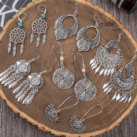 Ethnic Bohemian Bright Silver Color Big Drop Dangle Long Metal Fringes Tassel Earring Geometric Earrings for Women Party Jewelry ► Photo 1/6