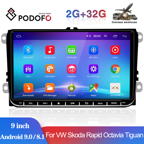 Podofo 2Din Android 8.1 Car Radio GPS Car Multimedia Player For VW Volkswagen Golf Polo Skoda Rapid Octavia Tiguan Passat b7 ► Photo 1/6