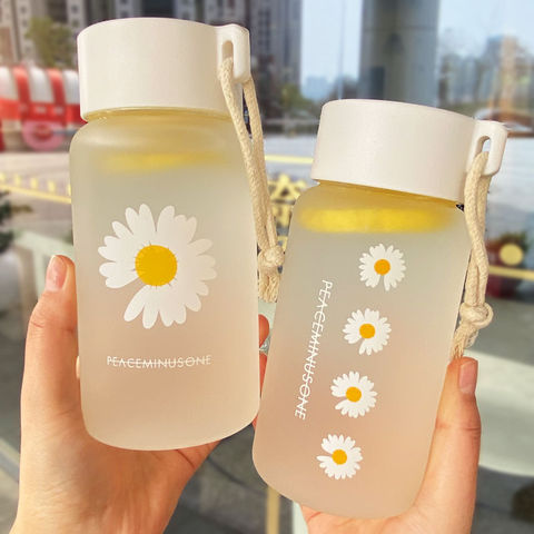 500ml Small Daisy Transparent Plastic Water Bottles BPA Free Creative Frosted Water Bottle With Portable Rope Travel Tea Cup ► Photo 1/6