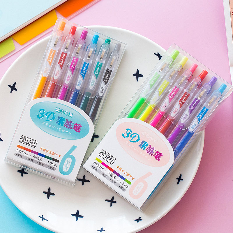 6Pcs/Set 3D Jelly Pen Set Cute DIY Painting Gel Pen Creative Colored  Neutral Pens For Girl School Supplies Korean Stationery - Price history &  Review