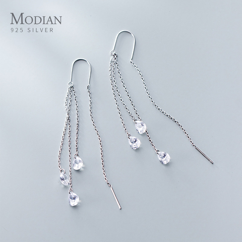 Modian Trendy Wedding Earring for Women 925 Sterling Silver Dazzling CZ Long Chain Tassel Water Drop Dangle Earring Fine Jewelry ► Photo 1/5