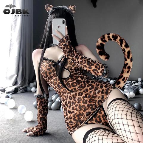 OJBK New Erotic Sexy Lingerie Suspender Skirt Sex Cat Cosplay Uniform Passion Temptation Classic Sexy And Cute Leopard Suit ► Photo 1/5