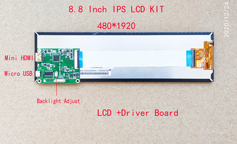 8.8 inch IPS  Long strip display Stretched Bar HDMI TO Mipi Display Aida64 Monitor USB 5V Power Second Display Slim 1920*480 ► Photo 1/5