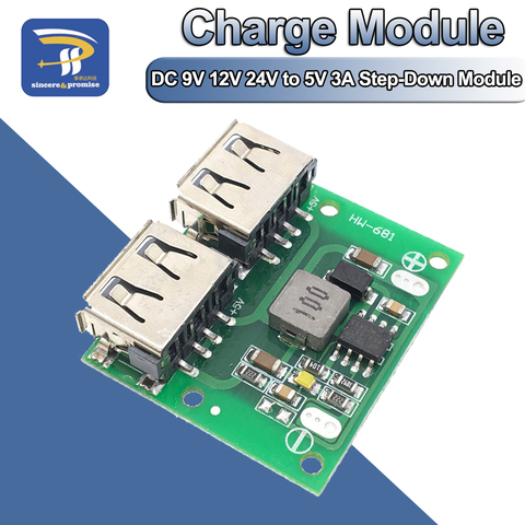 9V 12V 24V to 5V DC-DC Step Down Charger Power Module Dual USB Output Buck Voltage Board 3A Car Charge Charging Regulator 6-26V ► Photo 1/6