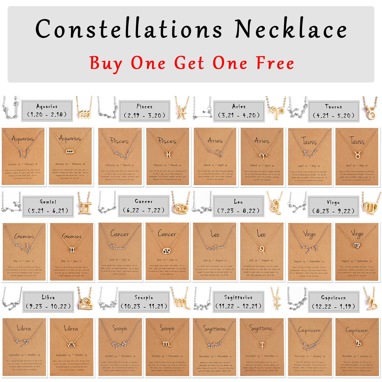 Buy Online 12 Constellation Zodiac Sign Necklace For Women Gold Silver Color Jewelry Leo Libra Aries Pendant Horoscope Astrology Necklace Alitools