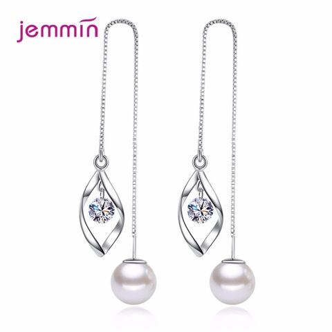 Fashion OL Long Tassel Vintage Ear Line 925 Sterling Silver Water Drop Australia Cubic Zirconia Pearl Earrings For Women Party ► Photo 1/6