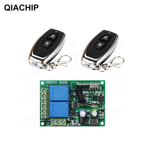 QIACHIP 433 MHz AC 110V 220V 2CH RF Remote Control Switch Controller + Universal RF Relay Receiver For Light Garage Door Opener ► Photo 1/6