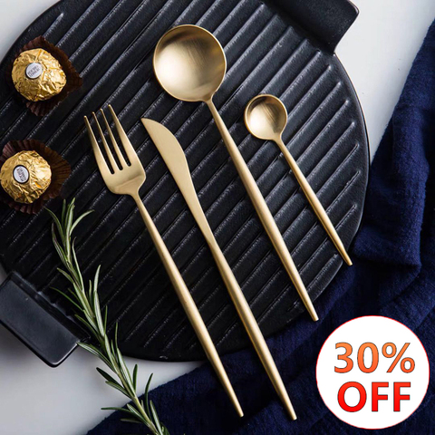 304 Stainless Steel Dinner Set Cutlery Luxury Knife Fork Spoon Dessert Dinnerware Western Food Silverware Kitchen Tableware ► Photo 1/6