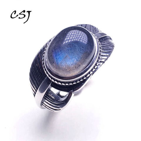 CSJ 100% Natural Labradorite rings sterling silver women femme lady Wedding Engagement party Gift Fine Jewelry ► Photo 1/6