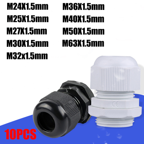 10pcs BLack Color Water-proof Nylon Plastic Cable Gland Connector for 3-21mm Cable Wire M12x1.5 M16/18/20/25/32/36/40x1.5 ► Photo 1/5