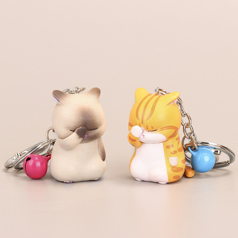 Cute Helpless Shy Cat Dolls Key Jewelry Keychains for Women Cartoon Cat Key Holder Bag Mobile Phone Pendant Metal Bell Key ring ► Photo 1/6