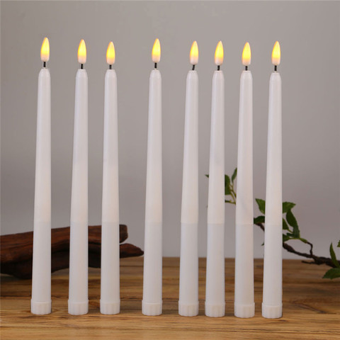 12 Pieces Plastic Flameless Battery Operated LED Candles,Yellow Amber Flickering Halloween Taper Candles For Event and Party ► Photo 1/6