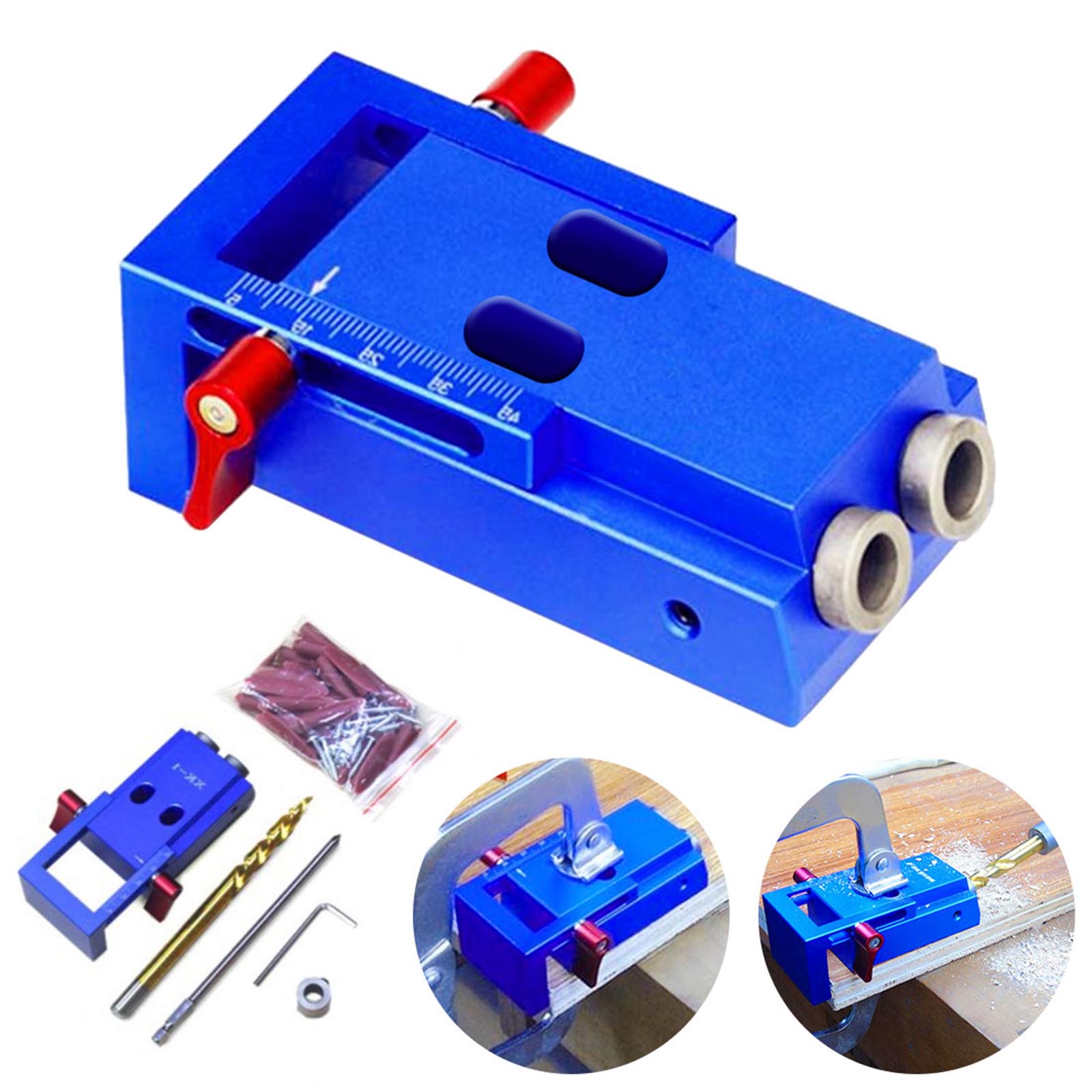 Pocket Hole Jig Kit 6/8/10mm Drive Adapter for Woodworking Angle Drilling Holes Guide Dowel Jig Wood Tools with PH2 Screwdrivers