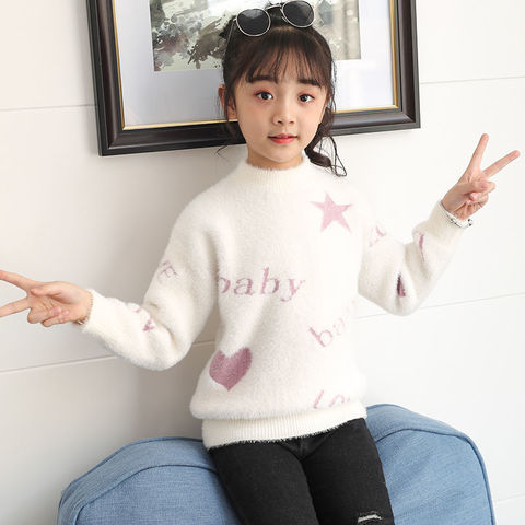 Girls Sweater 2022 Autumn and Winter Thickened Pullover Slim Bottoming Children's Round Neck Baby Sweater 2-12 Years Old HPY056 ► Photo 1/6