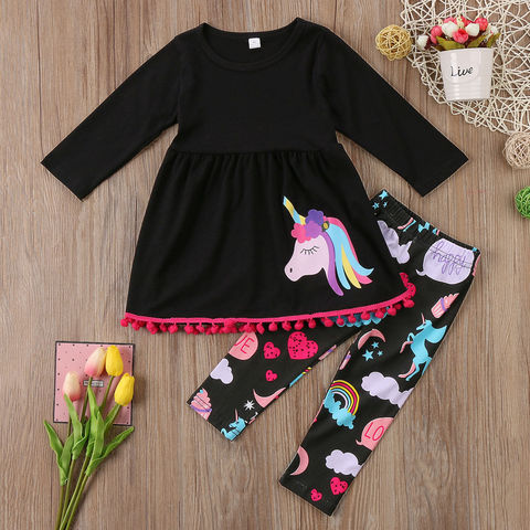 2 Pieces Baby Girl Clothes Unicorn Horn Kids Little Girls Outfits Little Pony Boutique Rainbow Unicorn Pant Sets ► Photo 1/6