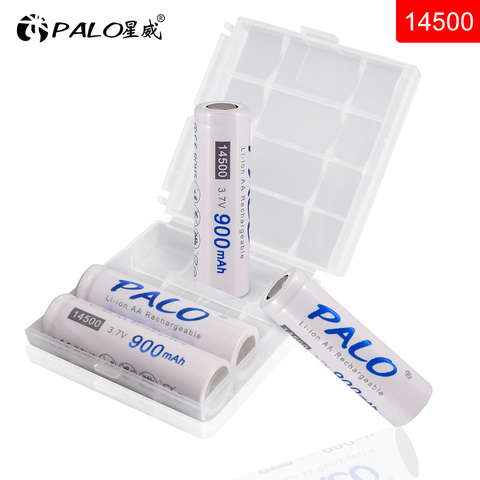 PALO 4pcs 900mAh 14500 3.7V Li-ion Rechargeable Batteries AA Battery Lithium Cell for Led Flashlight Headlamps Toys Top Head ► Photo 1/6