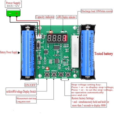 XH-M240 18650 Lithium Battery Capacity Tester MaH MwH Digital Discharge Electronic Load Battery Monitor ► Photo 1/6