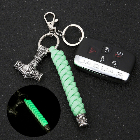 Men Viking Rune Hammer Car Keychain Anchor Navy Knife Keychain Fluorescence Outdoor Survival Rope Keyring Handmade Norse Jewelry ► Photo 1/6