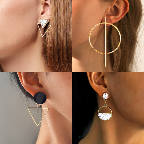 Korean Statement Round Drop Earrings For Women 2022 Fashion Jewelry Vintage Geometric Heart Gold Asymmetric Long Earring Brincos ► Photo 1/6