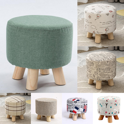 Round Shape Linen Fabric Footstool Cover Mini Chair Sofa Slipcover for Wooden Stool ,Stools is not included. ► Photo 1/6