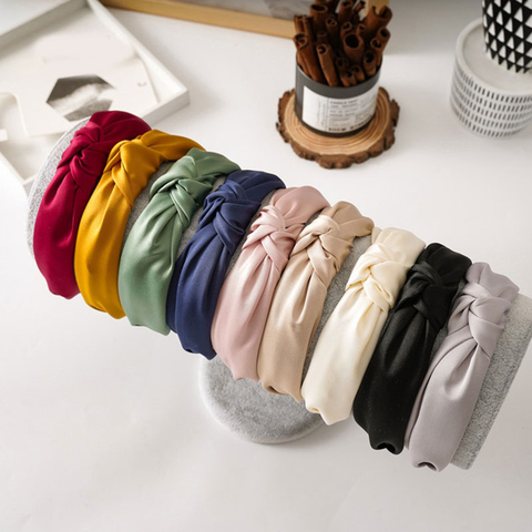 2022 Female Bezel Head Silk Headband for Women Solid Color Wide Hair Hoop Hairband Cross Knot Hair Band Headbands ► Photo 1/6