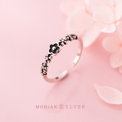 Modian Spring Simple Stackable Flower Open Free Size Finger Rings for Women 925 Sterling Silver Vintage Plant Ring Fine Jewelry ► Photo 1/5