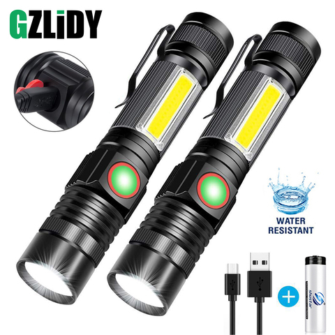 Super Bright T6 LED Flashlight USB Rechargeable Waterproof COB Torch Zoom Camping Lamp Portable 18650 Lantern with Tail Magnet ► Photo 1/6