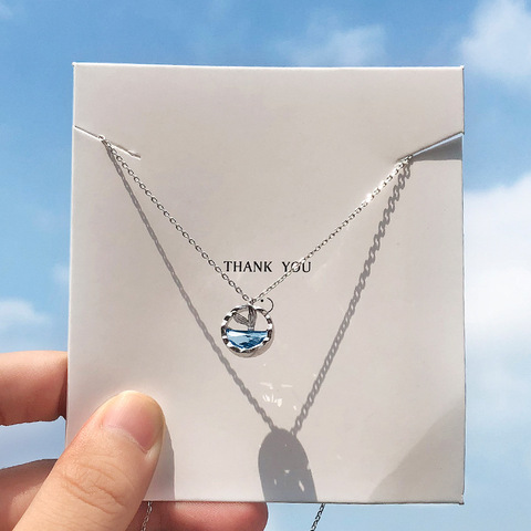 OBEAR  silver Plated Mermaid Tears Foam  Necklace Simple Mermaid Tail Blue Crystal Clavicle Chain  for Women Accessories ► Photo 1/6