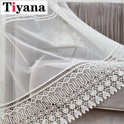 Modern White Tulle Curtains for Living Room Lacework Decoration Modern Chiffon Solid Sheer Voile Kitchen Curtain M150Y ► Photo 1/6