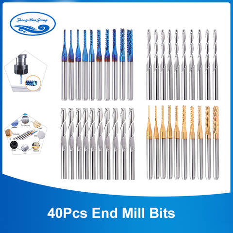 40pcs End Mill Bits Set 1/8