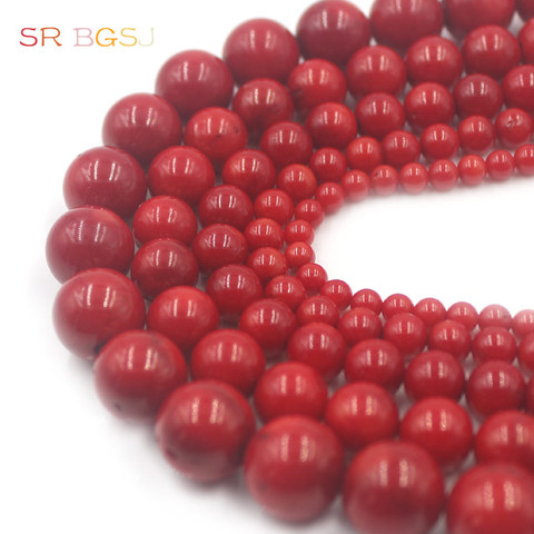 Free Shipping 4 6 8 10 12mm Wholesale Round  Red Gems Natural Coral Jewelry Beads 15