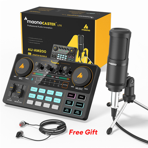 MAONOCASTER AM200-S1 All-in-on Microphone Mixer Kit Sound Card Audio Podcaster With Condenser Mic&Earphone for PC Phone Tiktok ► Photo 1/6