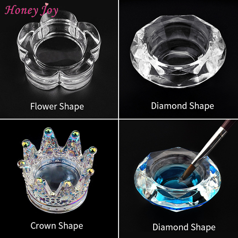 1pc Square Cup Acrylic Liquid Dish Rainbow Crystal Clear Crown Glass Cup with Lid Bowl for Acrylic Powder Nail Art Tool Kit ► Photo 1/6