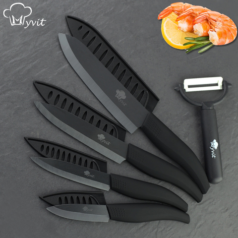 Ceramic Knife 3 4 5 inch + 6 inch Kitchen Knives Serrated Bread Set +Peeler Zirconia Black Blade Fruit Chef Knife Vege Cook Tool ► Photo 1/6