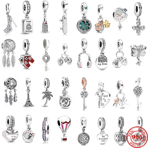 925 Sterling Silver Mother & Daughter Hearts Dangle Charms Pendant DIY fine beads Fit Original Pandora Charm Bracelet Jewelry ► Photo 1/6