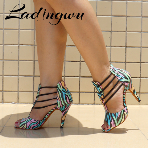Ladingwu Classic Dance Boots Ladies Girls Latin Dance Dance Shoes Women Salsa Colorful zebra texture Soft Sole Indoor Dance Shoe ► Photo 1/6