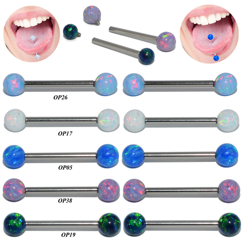 1PC Surgical Steel Tongue Ring Piercing Opal Internally Threaded Sexy Mamilo Piercings Tongue Barbell Piercings Women Jewelry ► Photo 1/6