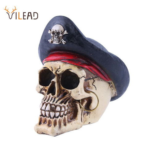 VILEAD Pirate Captain Skull Head Halloween Horror Party Decor Skull Statue Movie Props Art Painting Skull Ornament Home Decor ► Photo 1/5