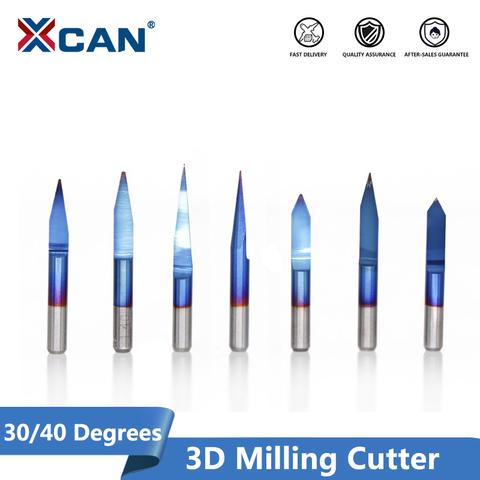 XCAN 10pcs Blue Coating PCB 3D Engraving Bits 30/40 Degrees Carbide V Shape CNC Router Bit Milling Cutter for CNC Engraving ► Photo 1/6