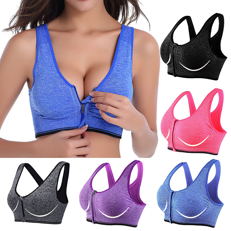 Women Yoga Bra Front Zip Padded Sports Support Wireless Push Up GYM Vest/Tops